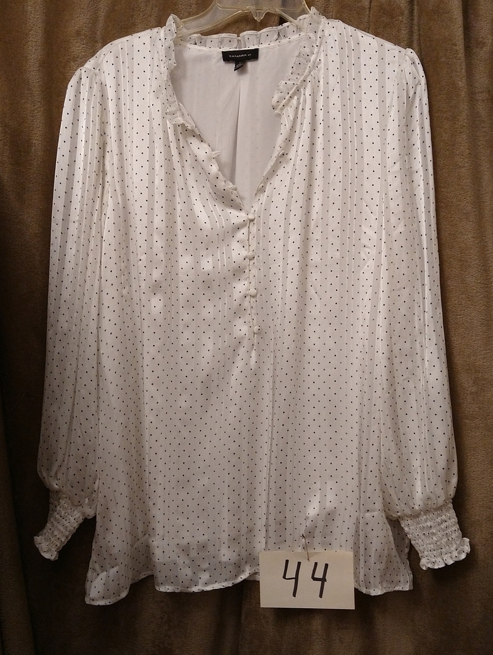White Polka Dot Long-Sleeve Blouse, Size 1X